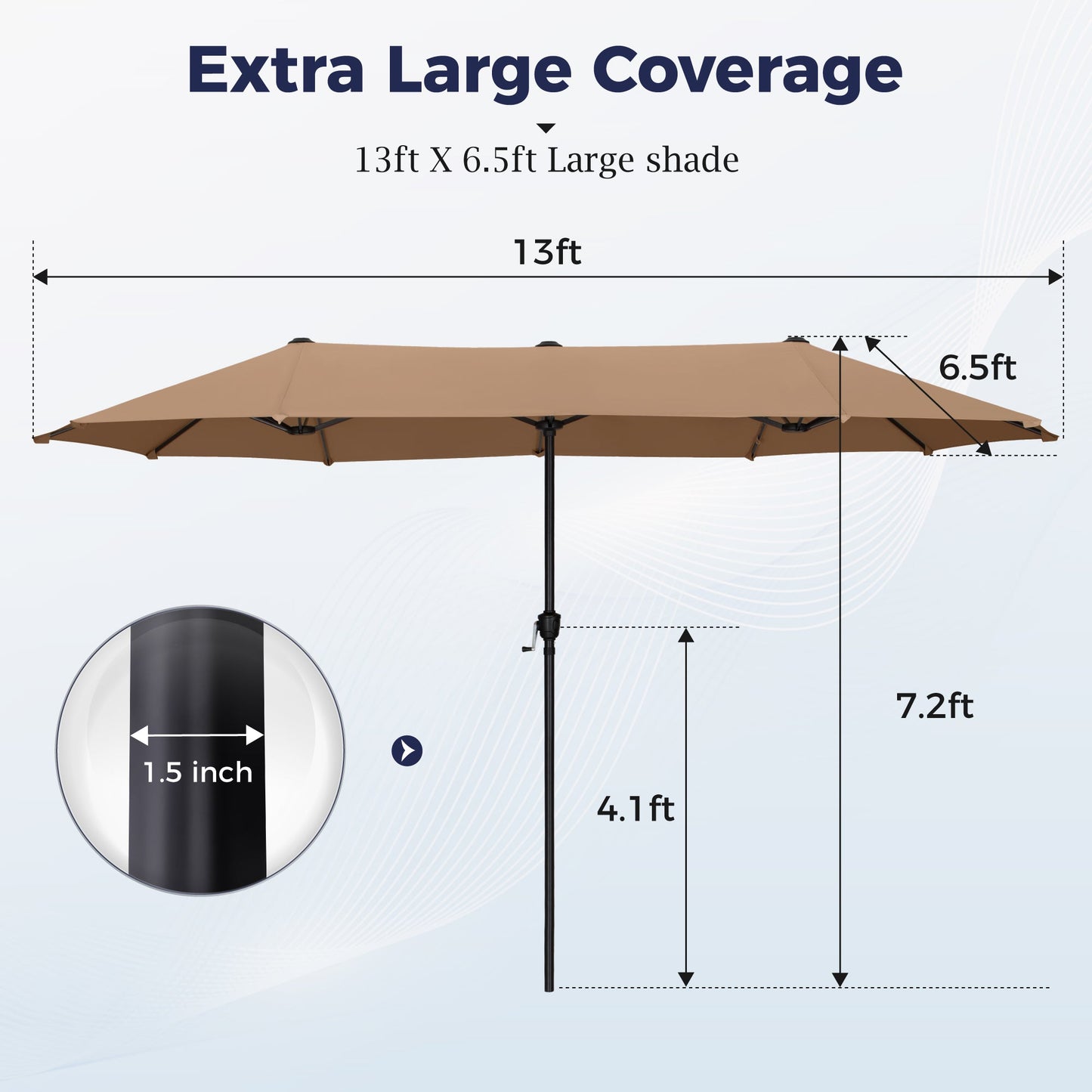 Alpha Joy 13x6.5ft Double-Sided Extra Large Outdoor Patio Market Rectangle Umbrella with Crank Handle, Tawny