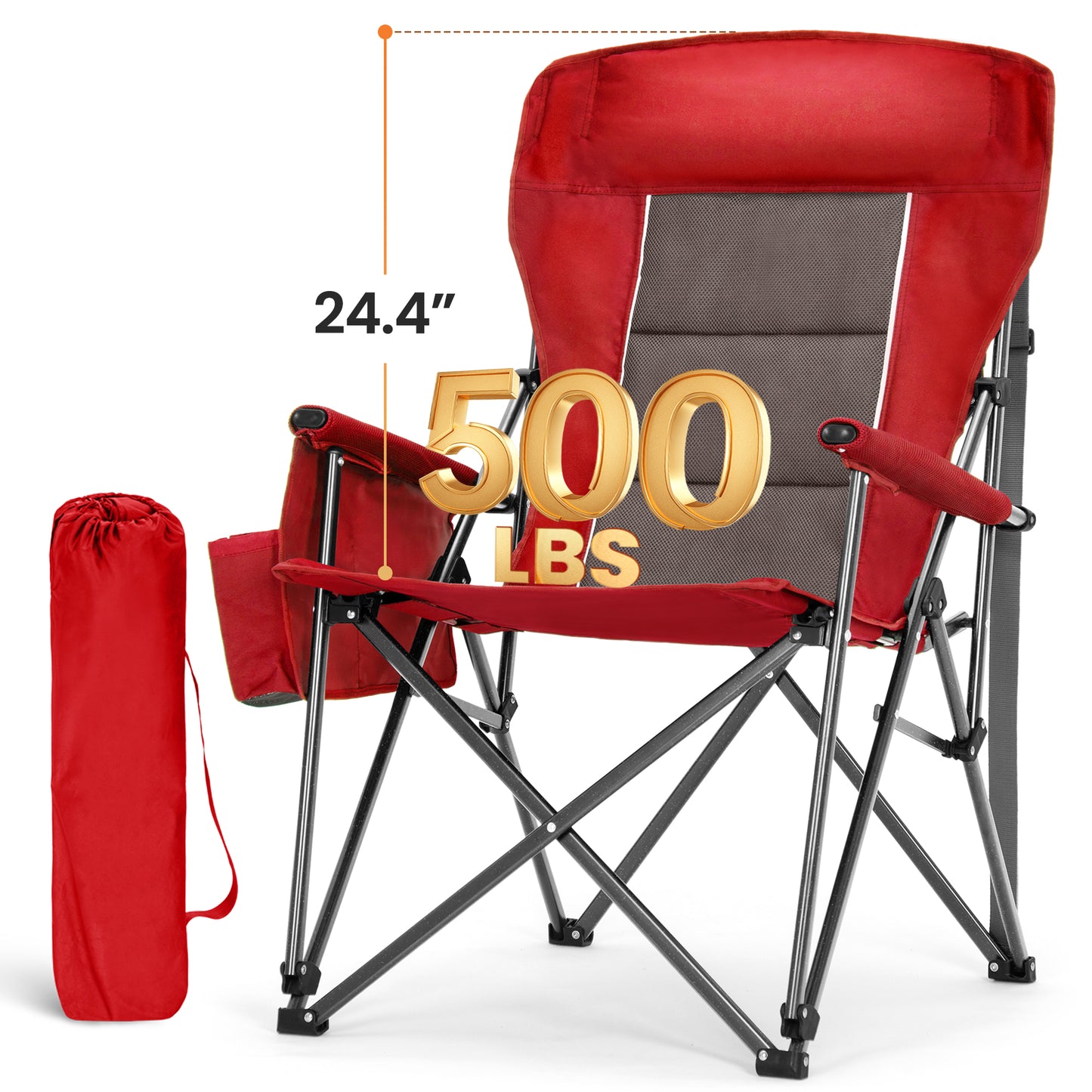 Sophia & William Oversized Camping Chair Heavy Duty High Back Camping Chairs 500lbs Capacity Folding Lawn Chairs with Cup Holder, Portable for Outdoor, Beach and Picnic, Red