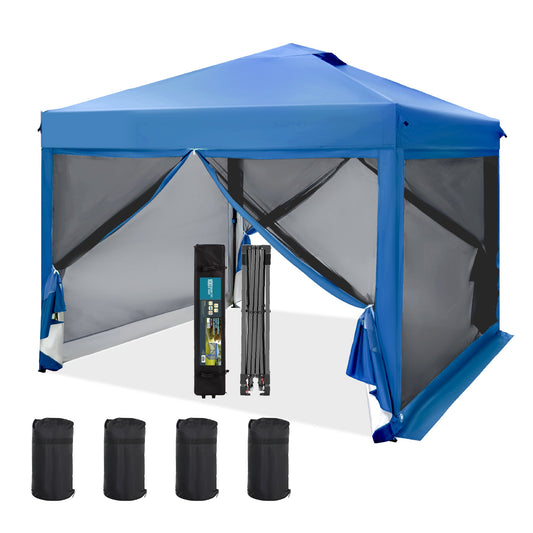 10' x 10' Pop up Canopy Tent with Netting Portable Outdoor Event Tent with Roller Bag, Blue