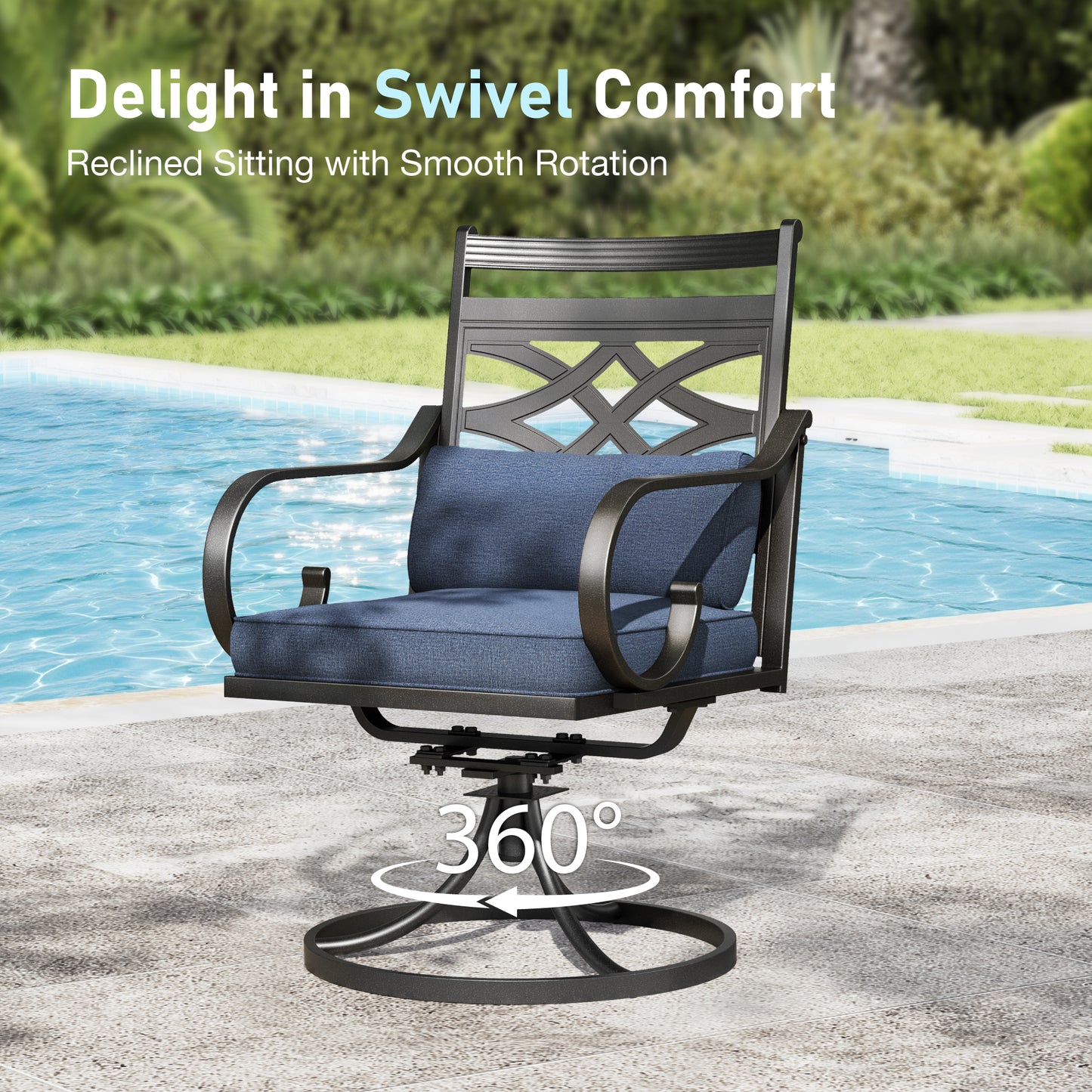 Sophia & William 5-Piece Outdoor Patio Dining Set Cushioned Swivel Chairs and Steel Square Table Set with Cushion, Navy Blue