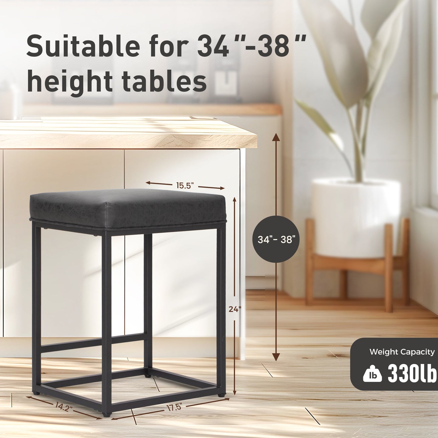 Sophia & William 24" Bar Stool Counter Height Bar Stools with Footrest, Set of 2, Black