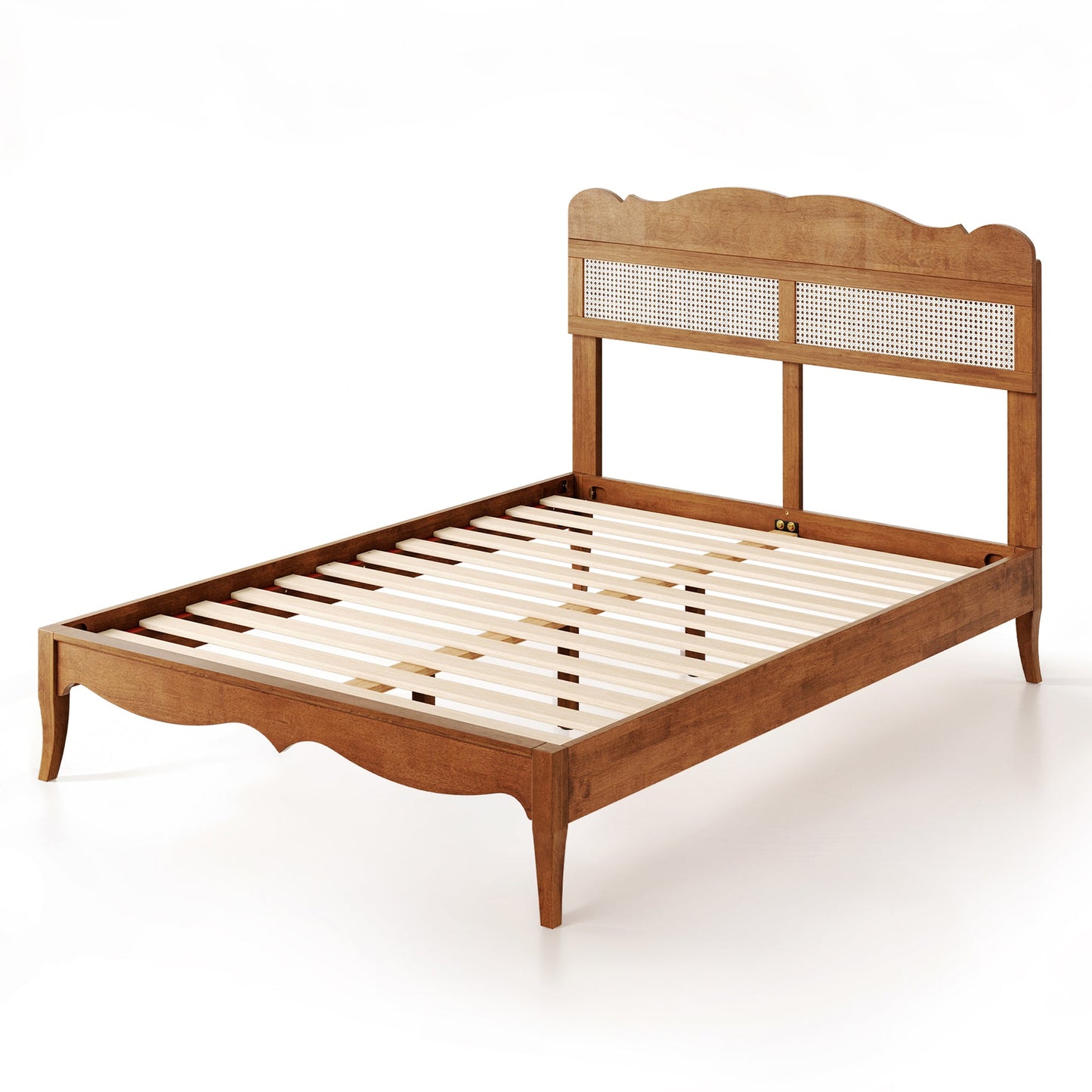 Sophia & William Full Size Wood Platform Bed Frame with Wooven Rattan Headboard & Wooden Slats,No Box Spring Needed