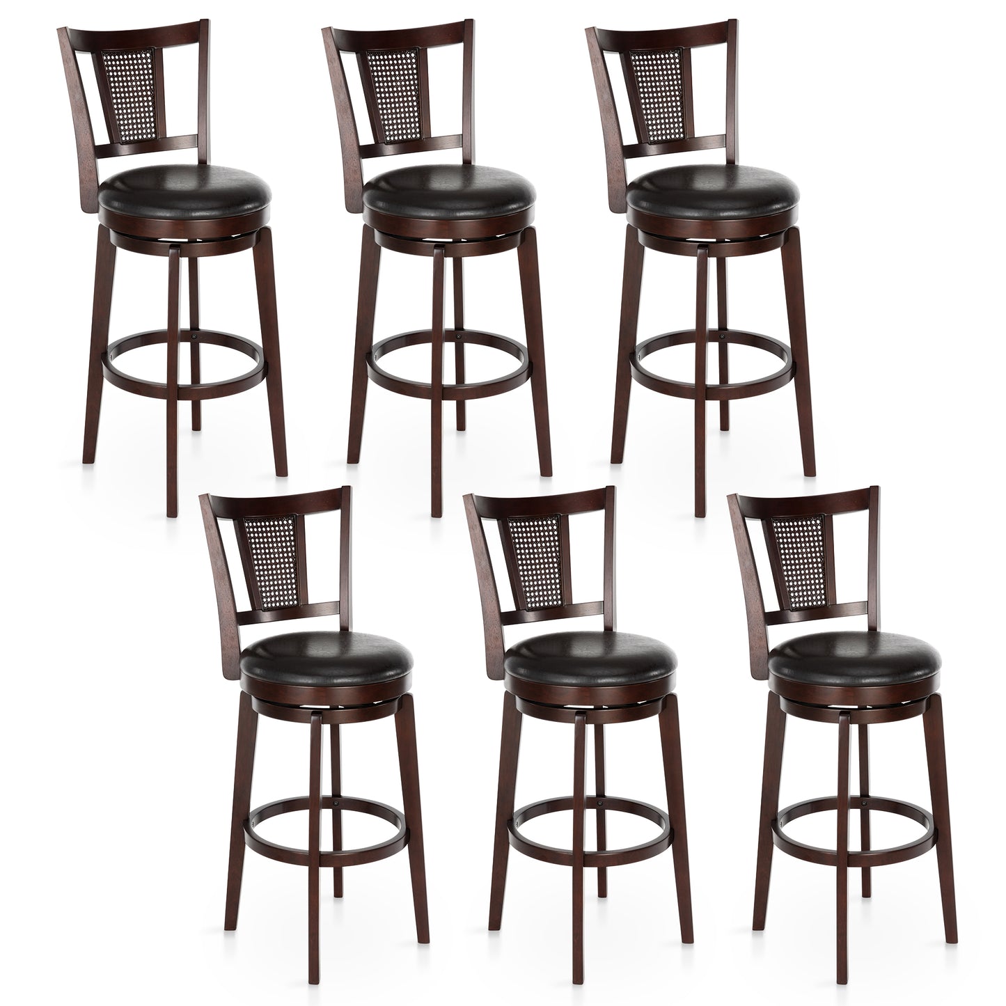 Sophia & William 30" Swivel Bar Stools, Set of 6 with Curved Backrest Durable Wood Frame Padded Counter Stools for Kitchen Island,Black