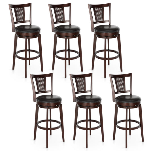 Sophia & William 30" Swivel Bar Stools, Set of 6 with Curved Backrest Durable Wood Frame Padded Counter Stools for Kitchen Island,Black