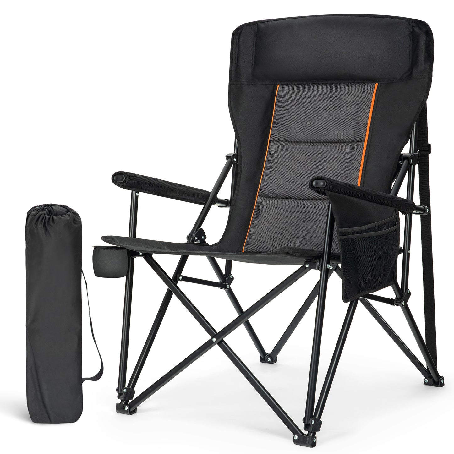 Sophia & William Heavy Duty High Back Camping Chairs 500lbs Capacity Oversized Folding Chairs with Cup Holder, Portable for Outdoor, Beach and Picnic, Black