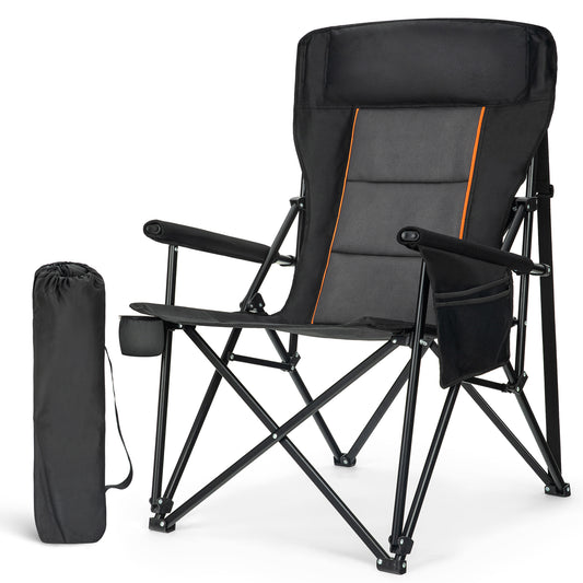 Sophia & William Heavy Duty High Back Camping Chairs 500lbs Capacity Oversized Folding Chairs with Cup Holder, Portable for Outdoor, Beach and Picnic, Black