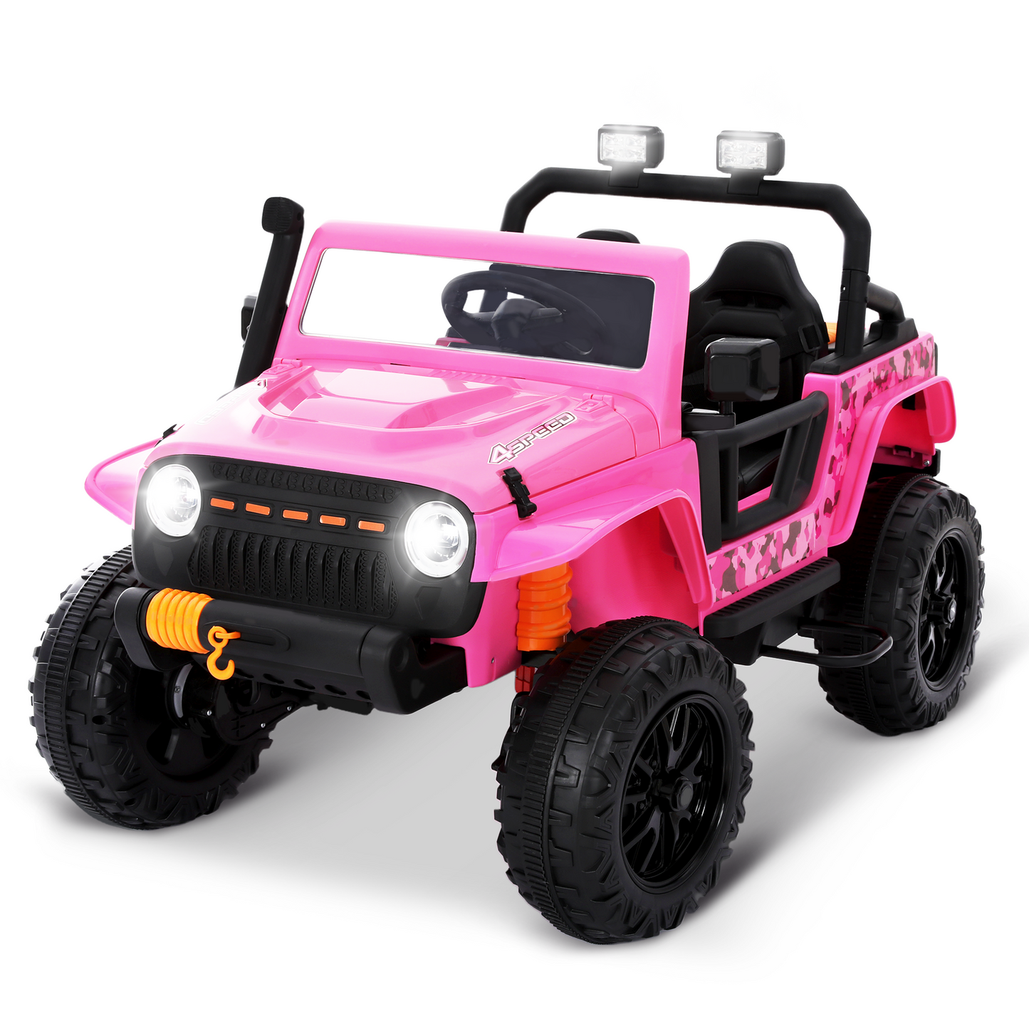 Alpha Joy 2-Seater Kids Ride on Truck 24V Electric Jeep Car with Remote Control Battery Powered Toy Car w/2 Speeds, LED Lights, Detachable Spotlights, Bluetooth Music, Pink