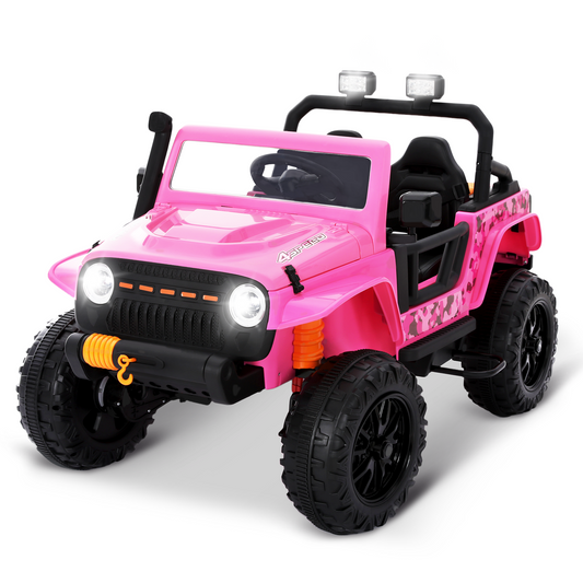 Alpha Joy 2-Seater Kids Ride on Truck 24V Electric Jeep Car with Remote Control Battery Powered Toy Car w/2 Speeds, LED Lights, Detachable Spotlights, Bluetooth Music, Pink