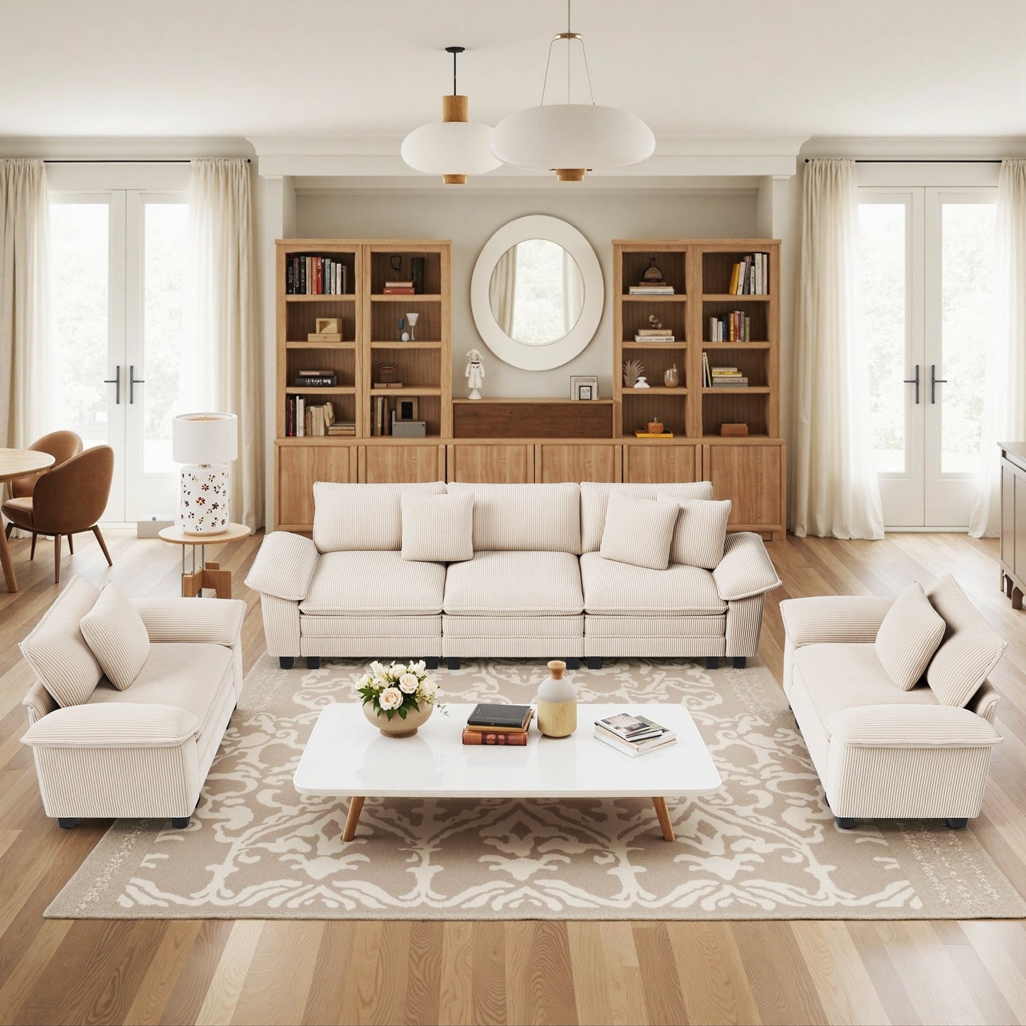 Sophia&William 123.6"L Modular Sectional Sofa Sets, Modern Cloud Couch 5-Seat Deep Sofa Sectional with 5 Pillows for Living Room,Beige
