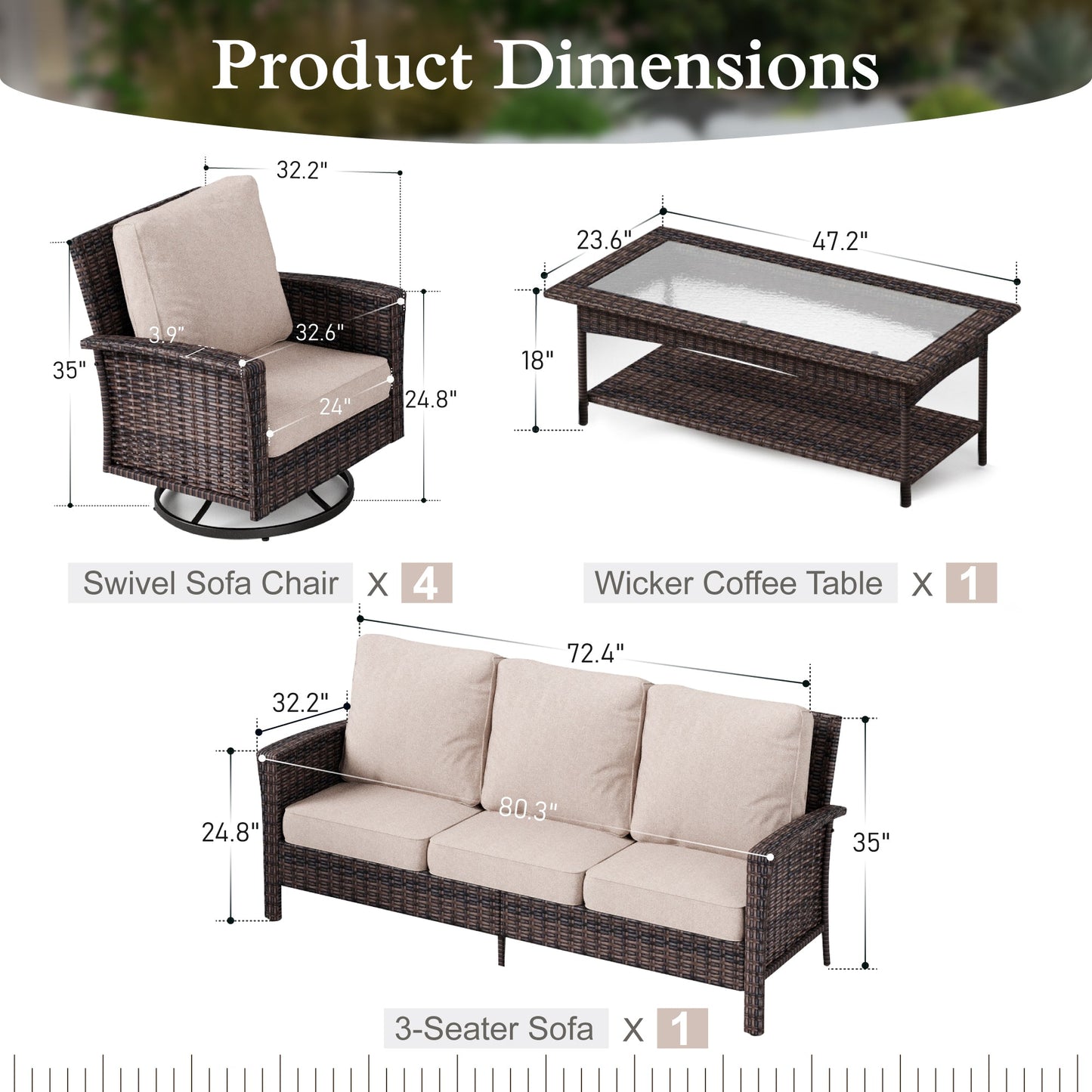 Sophia & William 6 Pieces Patio Furniture Set with Swivel Chairs 7-Seat Wicker Outdoor Conversation Set with Thickened Cushions