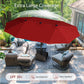 Alpha Joy 15ft Extra Large Outdoor Patio Double-Sided Umbrella with Solar Lights & Umbrella Base, Burgundy