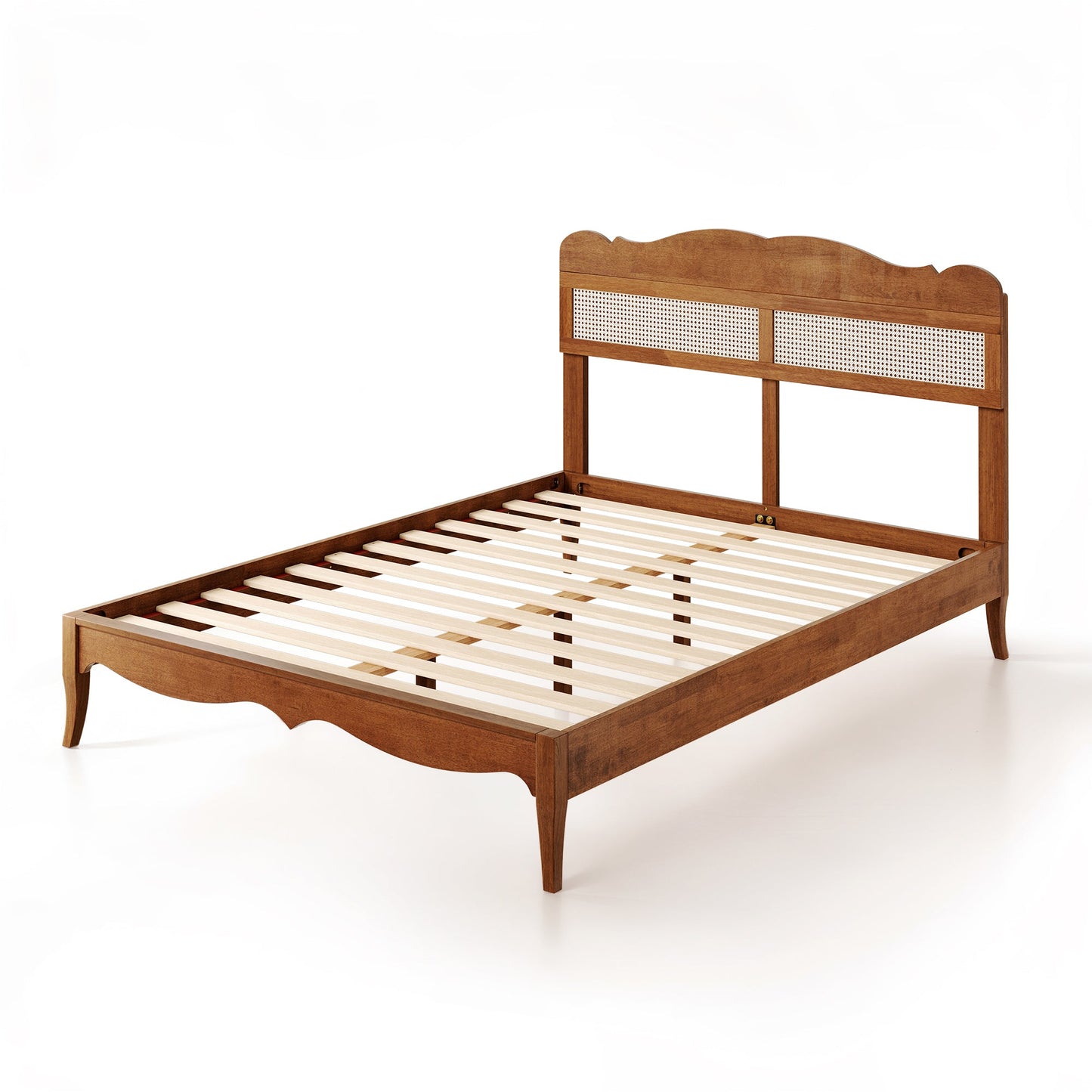 Sophia & William Queen Size Wood Platform Bed Frame with Wooven Rattan Headboard & Wooden Slats,No Box Spring Needed