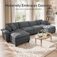 Sophia&William Convertible Sectional Sofa Couch, Modern Corduroy Couch 4-Seat Sofa Sectional for Living Room,Gray