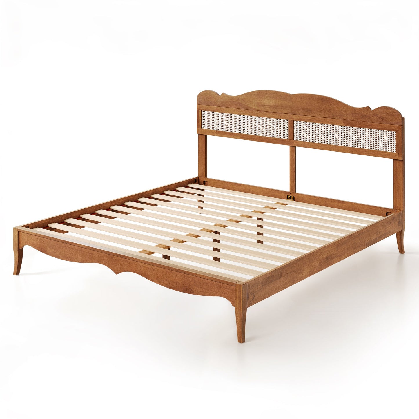 Sophia & William King Size Wood Platform Bed Frame with Wooven Rattan Headboard & Wooden Slats,No Box Spring Needed