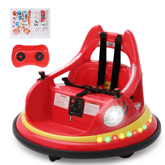 Sophia&William Bumper Car for Kids 12V Battery Powered Ride on w/Bluetooth Music, LED Lights, Remote Control, Electric Toy Car in 2 MPH with DIY Stickers, Red