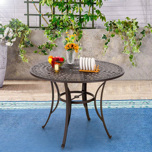 S&W 54”Cast Aluminum Patio High Bar Table with Umbrella Hole - Bronze