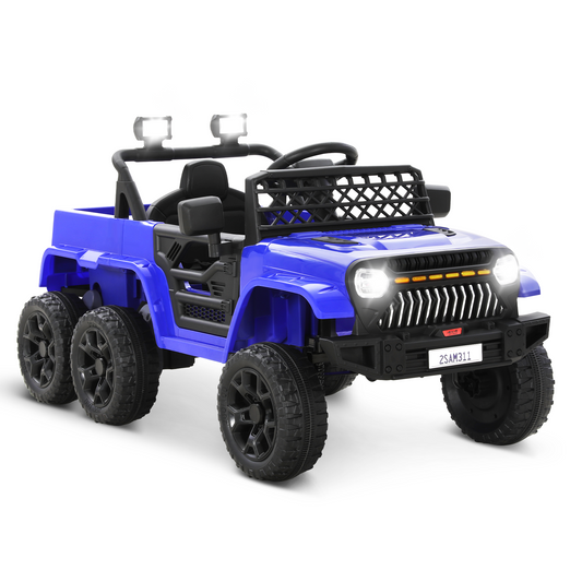 Alpha Joy Kids Ride on Truck 6-Wheel Electric Jeep Car with Remote Control Battery Powered Toy Car w/2WD/4WD Switch, LED Lights, Bluetooth Music, Blue