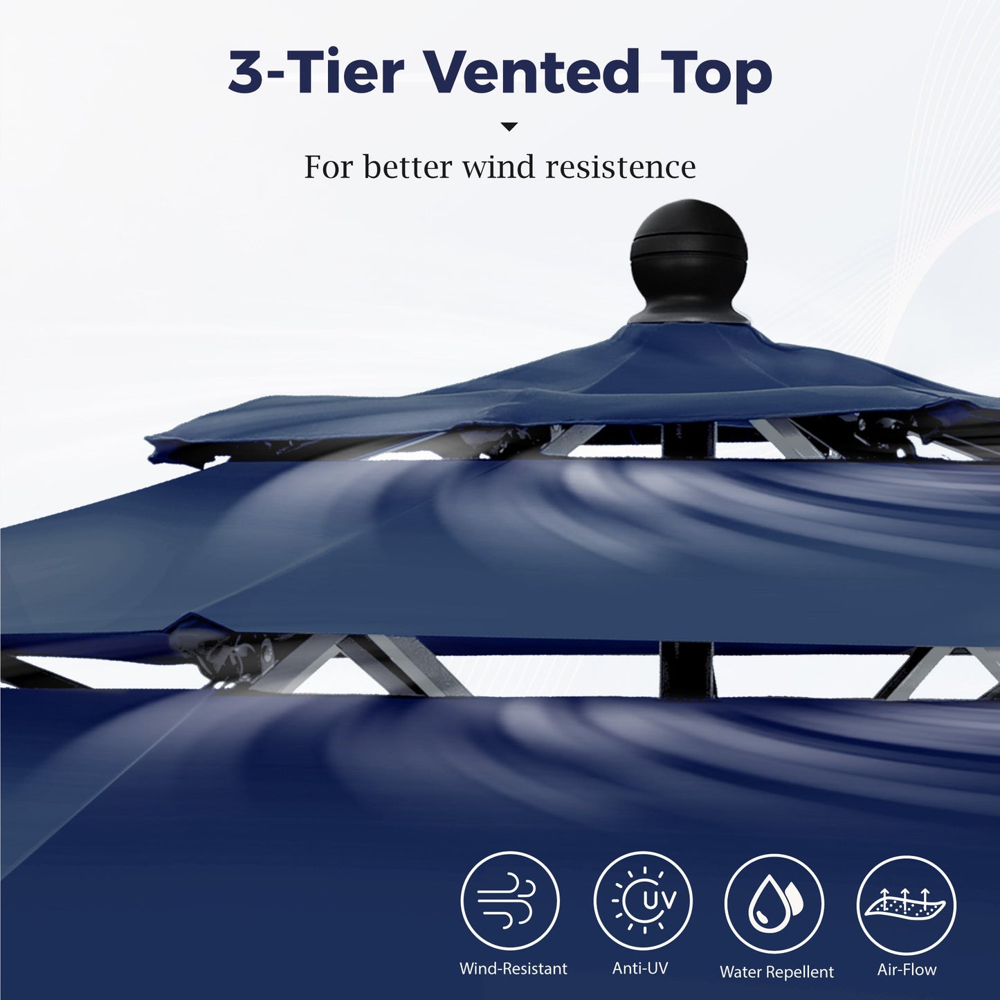 Alpha Joy 10ft 3 Tier Auto-tilt Outdoor Patio Umbrella Beach Garden Double Vented Table Umbrella with Push Button Tilt and Crank, Navy Blue
