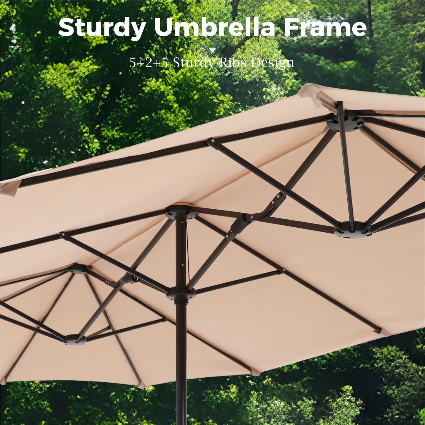 Sophia & William 8-Piece Outdoor Patio Dining Set with 13 ft Beige Umbrella, Rectangle Table & Textilene Chairs for 6