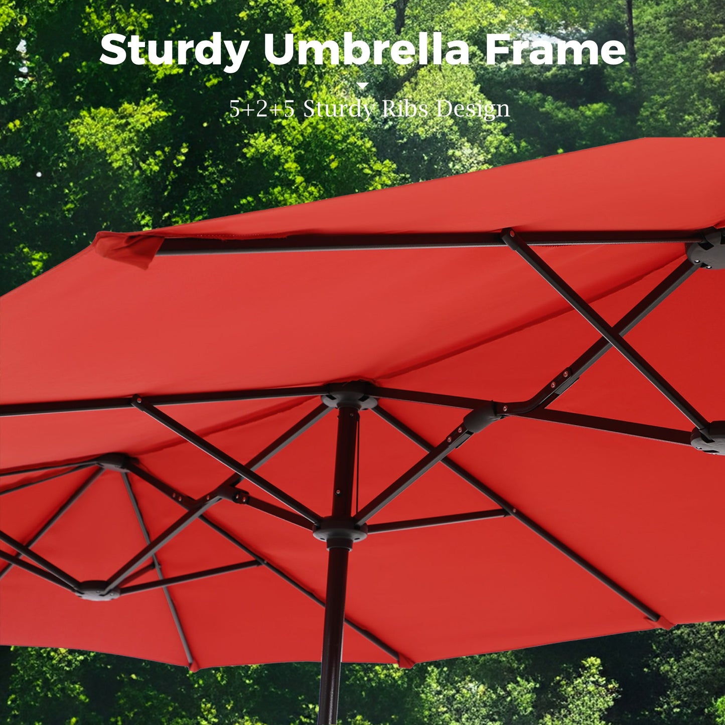 Sophia & William 8-Piece Outdoor Patio Dining Set with 13ft Orange Red Umbrella, Rectangle Table & Blue Textilene Chairs Furniture Set