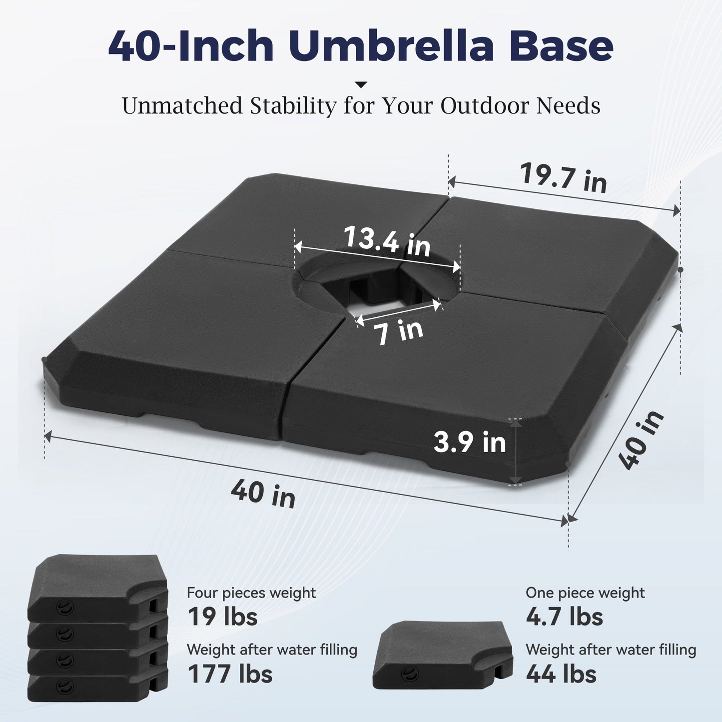 Alpha Joy 40'' Patio Fillable Square Umbrella Base, Black