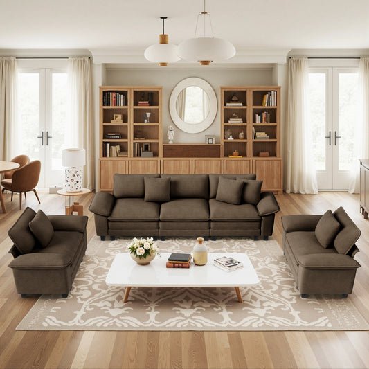 Sophia&William 123.6"L Modular Sectional Sofa Sets, Oversized Chenille Cloud Couch Set 5-Seat 24.4"W Deep Sofa Sectional with 5 Pillows for Living Room,Taupe
