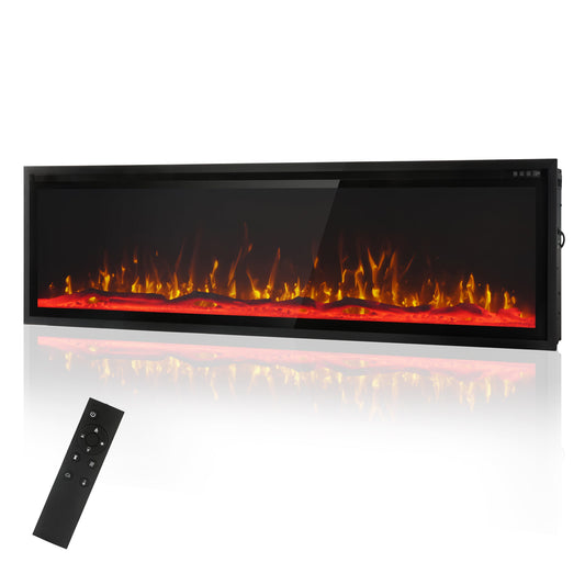 S&W 72" Electric Fireplace, Ultra-Slim Frame Recessed & Wall Mounted Fireplace Insert, Adjustable Flame Color & Speed, Remote Control