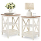 PHI VILLA End Table Living Room Set of 2, Farmhouse Bed Side Table Nightstands for Bedroom, Ivory White Small Side Table