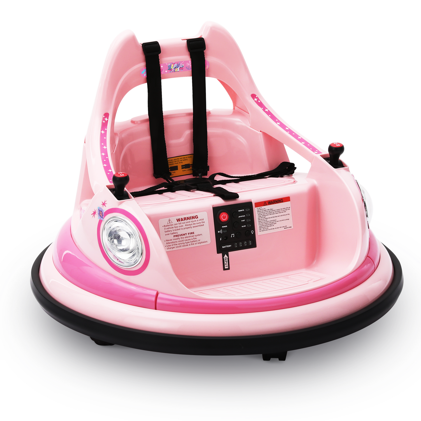 Alpha Joy Kids Bumper Car 12V Battery Powered Ride on w/LED Lights, Bluetooth Music, 360¡ã Spin, Remote Control, Electric Car in 2 MPH with Stickers, Pink