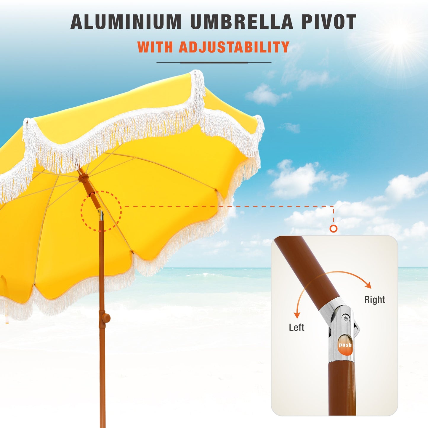 Alpha Joy 7FT Outdoor Parasol Beach Umbrella Fiberglass Ribs Umbrella with Tassel, Yellow