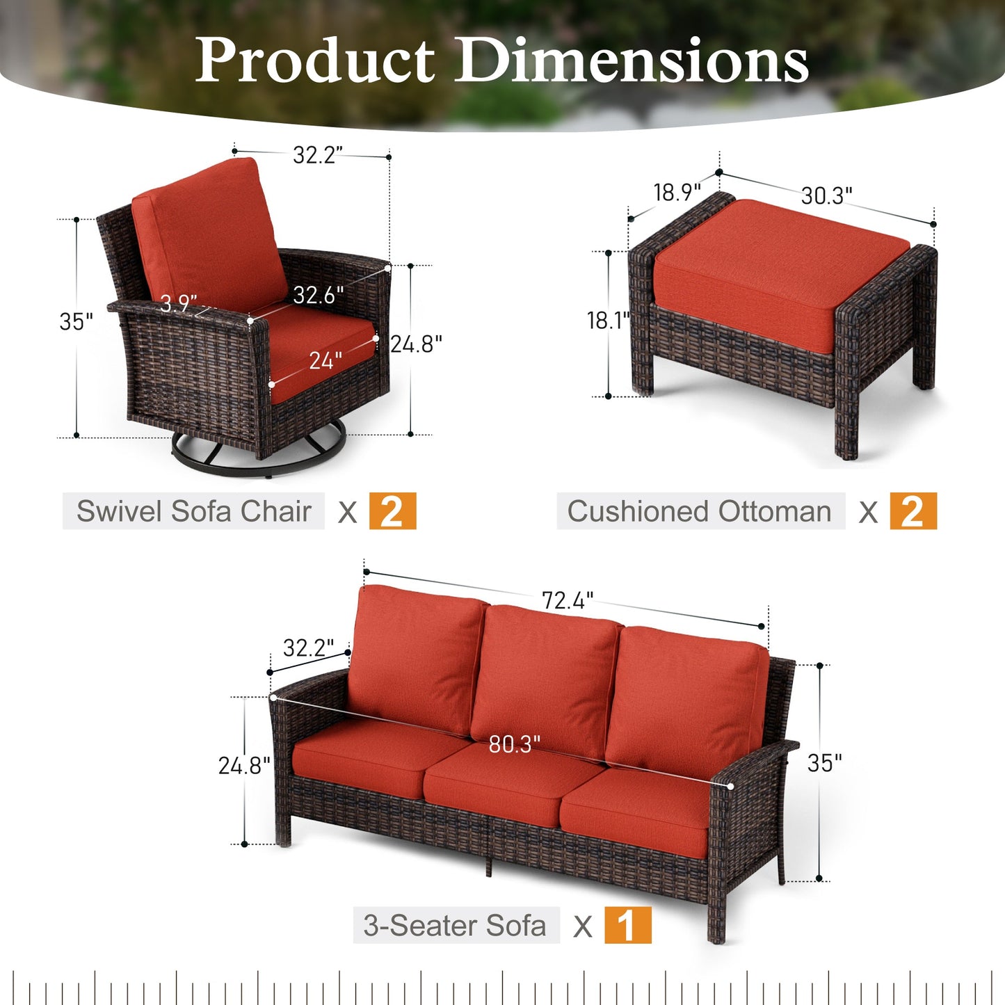 Sophia & William 5 Pieces Patio Furniture Set with Swivel Chairs 7-Seat Wicker Outdoor Conversation Set with Thickened Cushions
