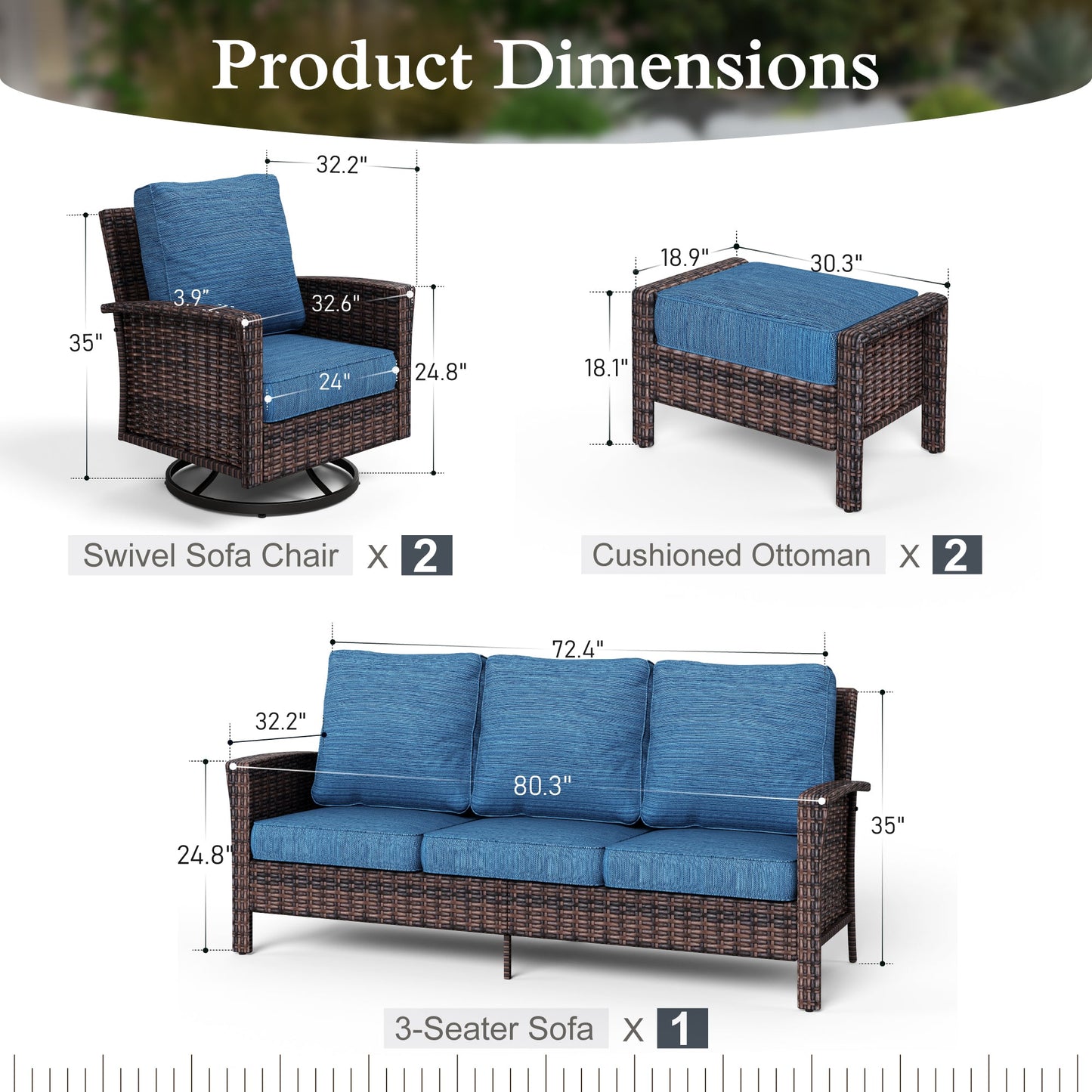 Sophia & William 5 Pieces Patio Furniture Set with Swivel Chairs 7-Seat Wicker Outdoor Conversation Set with Thickened Cushions