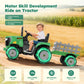 Alpha Joy 24V Powered Ride on Tractor with Detachable Trailer Electric Toy Car with Remote Control, Tippable Trailer, USB, Headlight, Bluetooth, 3 Speed Adjustable for Kids 3+, Green