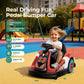 Alpha Joy Kids 12V Bumper Car with Steering Wheel & Remote Control, 3-Color LED Lights, 3 Speeds, Electric Ride-on Toys Car for 3-6 Years, Red