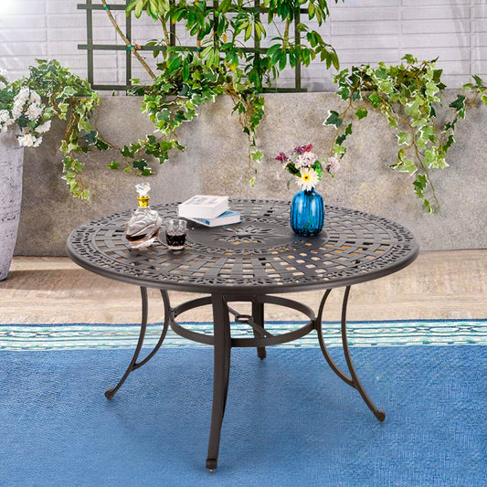 Sophia & William 54”Cast Aluminum Patio Dining Table with Umbrella Hole - Bronze