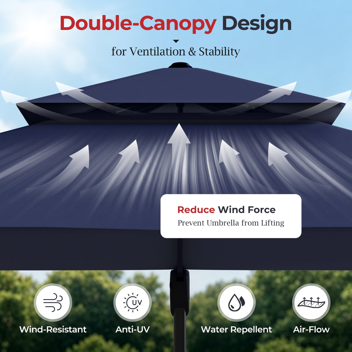 Alpha Joy 12x9ft Outdoor Patio Umbrella Large Rectangle Offset Cantilever Double Umbrella with 360¡ãRotation, Navy Blue