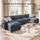 Sophia&William 157.5"L Convertible Sectional Sofa Couch, Modern Chenille Couch 6-Seat Modular Sofa for Living Room,Blue