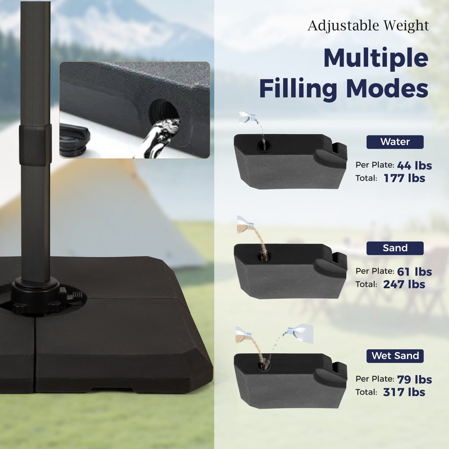 Alpha Joy 40'' Patio Fillable Square Umbrella Base, Black