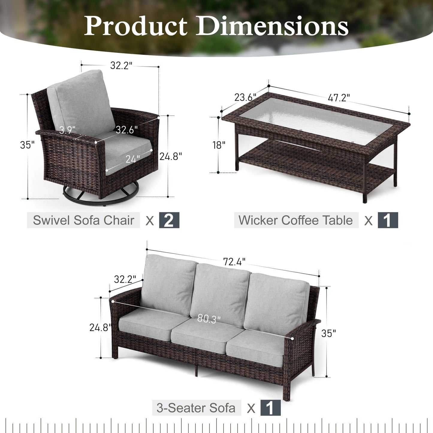 Sophia & William 4 Pieces Patio Furniture Set with Swivel Chairs 5-Seat Wicker Outdoor Conversation Set with Thickened Cushions