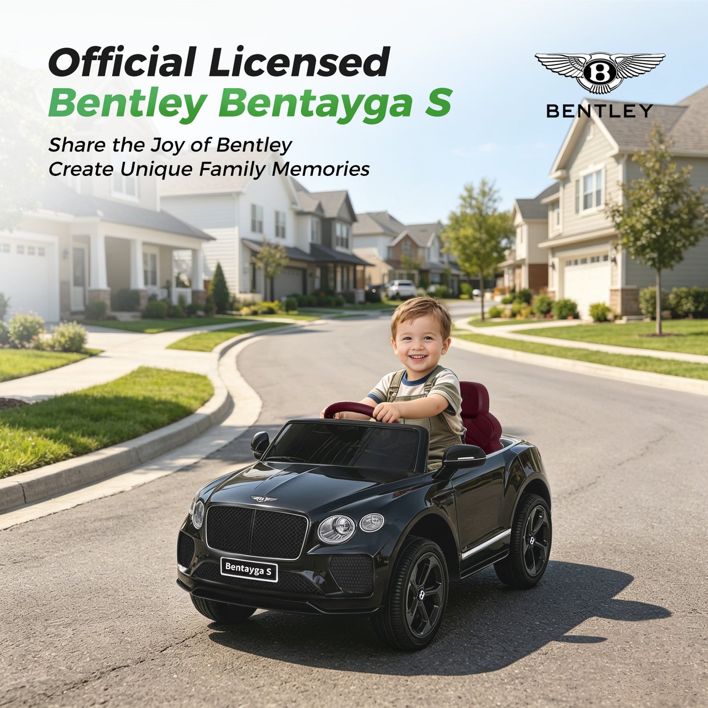Alpha Joy 12V Kids Ride On Car Licensed Bentley Electric Vehicle with Remote Control, Soft Start, 3 Speed, LED Lights, Built-in Storage & Music, Gift for Boys Girls Ages 3-8, Black