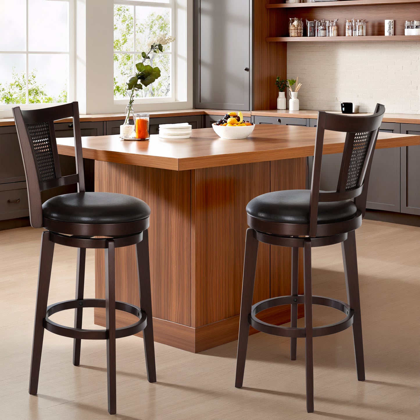 Sophia & William 30" Swivel Bar Stools, Set of 2 with Curved Backrest Durable Wood Frame Padded Counter Stools for Kitchen Island,Black