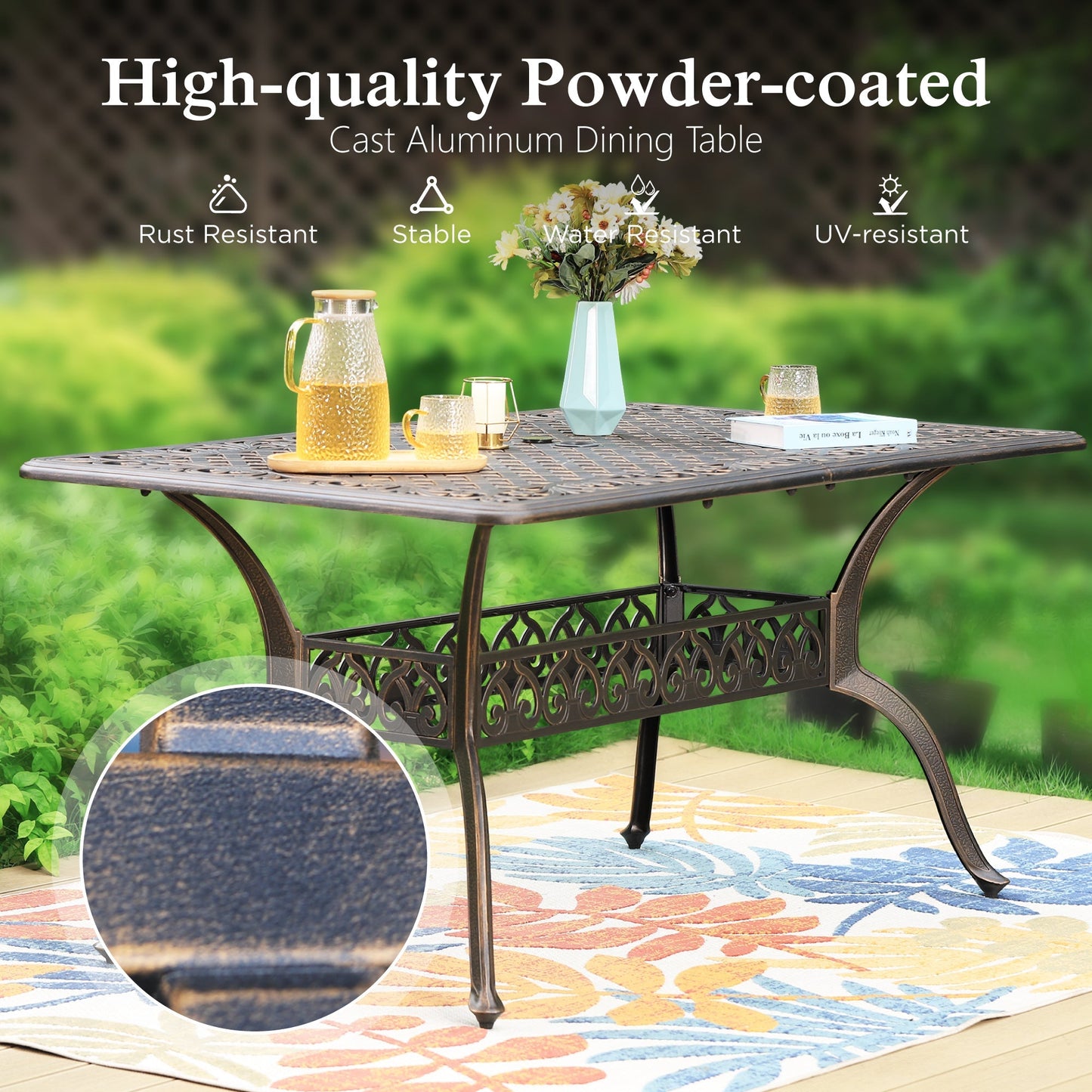 Sophia & William 7 Pieces Outdoor Patio Dining Set with Extendable Cast Aluminum Metal Table & Cushioned Wicker Rattan Chairs for 6