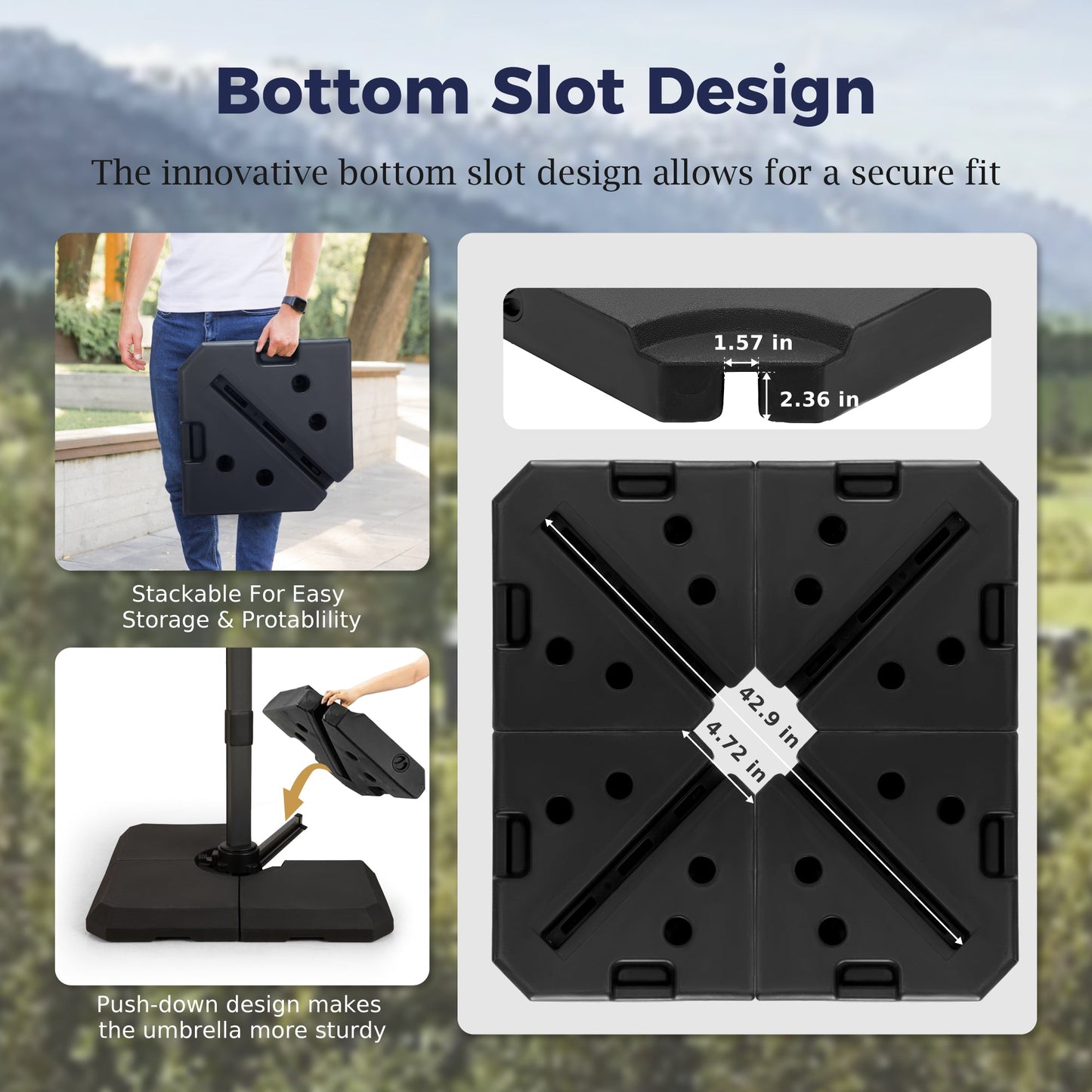 Alpha Joy 40'' Patio Fillable Square Umbrella Base, Black