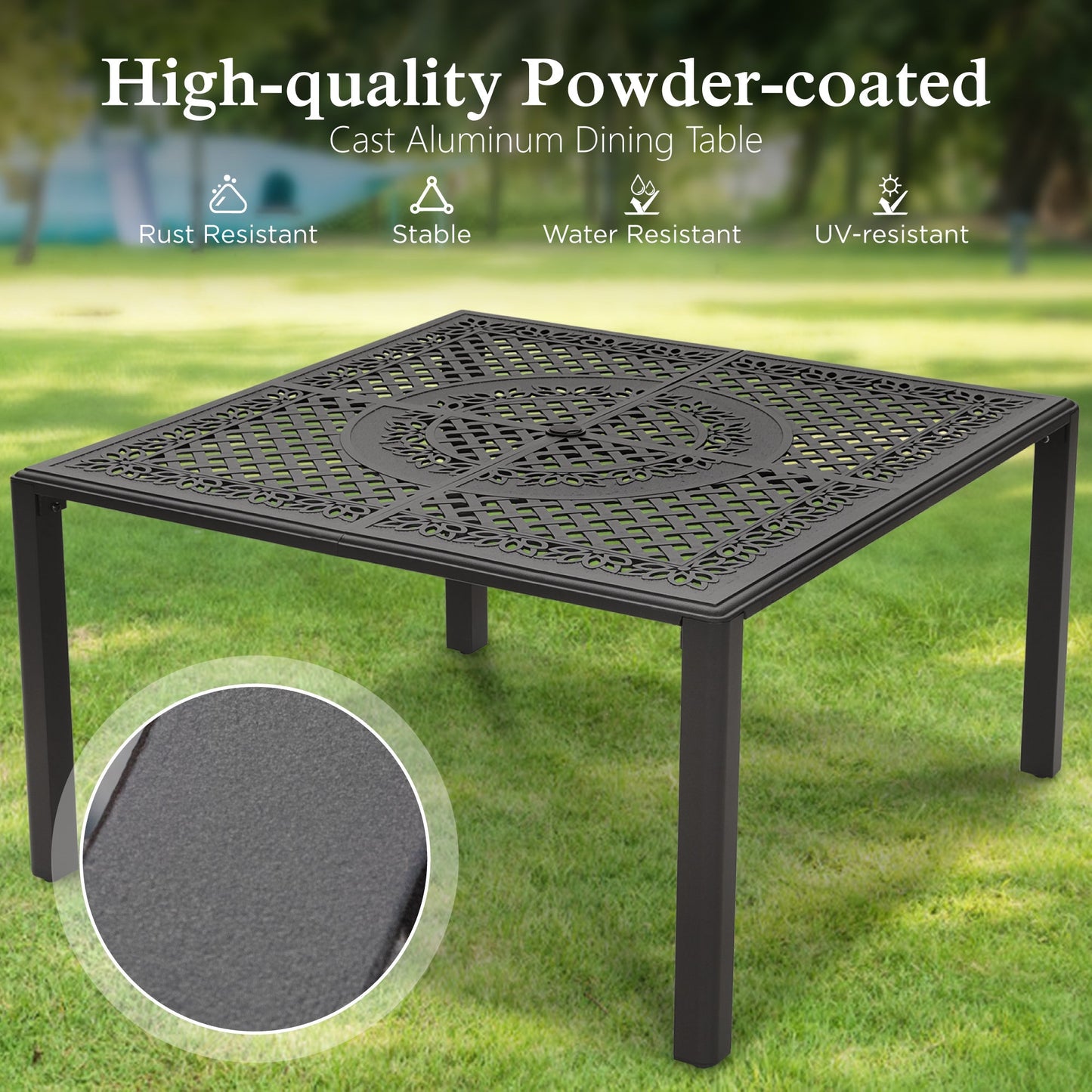 Sophia & William 9 Pieces Cast Aluminum Outdoor Patio Dining Set with Square Metal Dining Table & Cushioned Wicker Rattan Chairs for 8