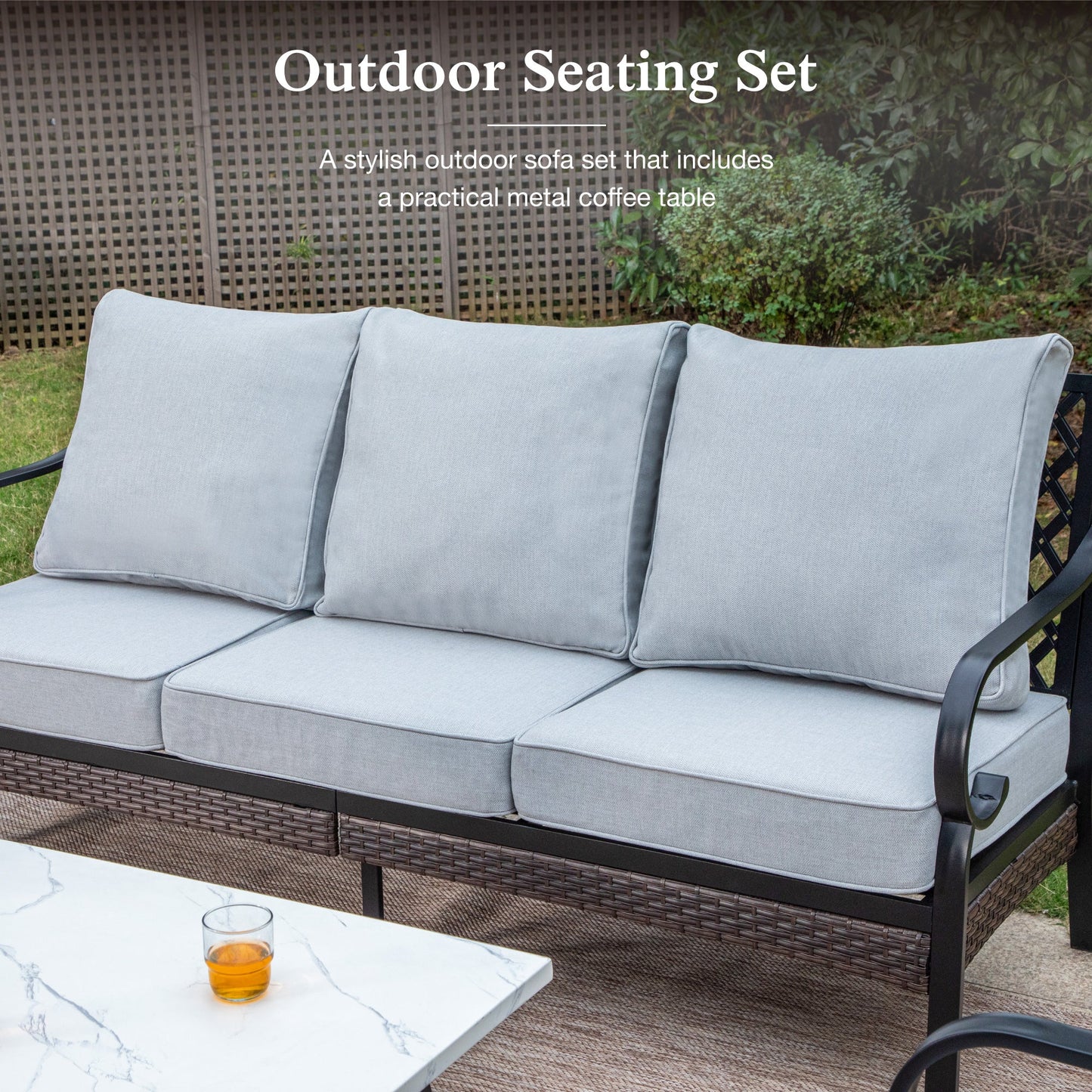 Sophia & William 7 Seat Patio Conversation Set,Outdoor Furniture Set with Rocking Chairs & Fixed Chairs, Light Gray