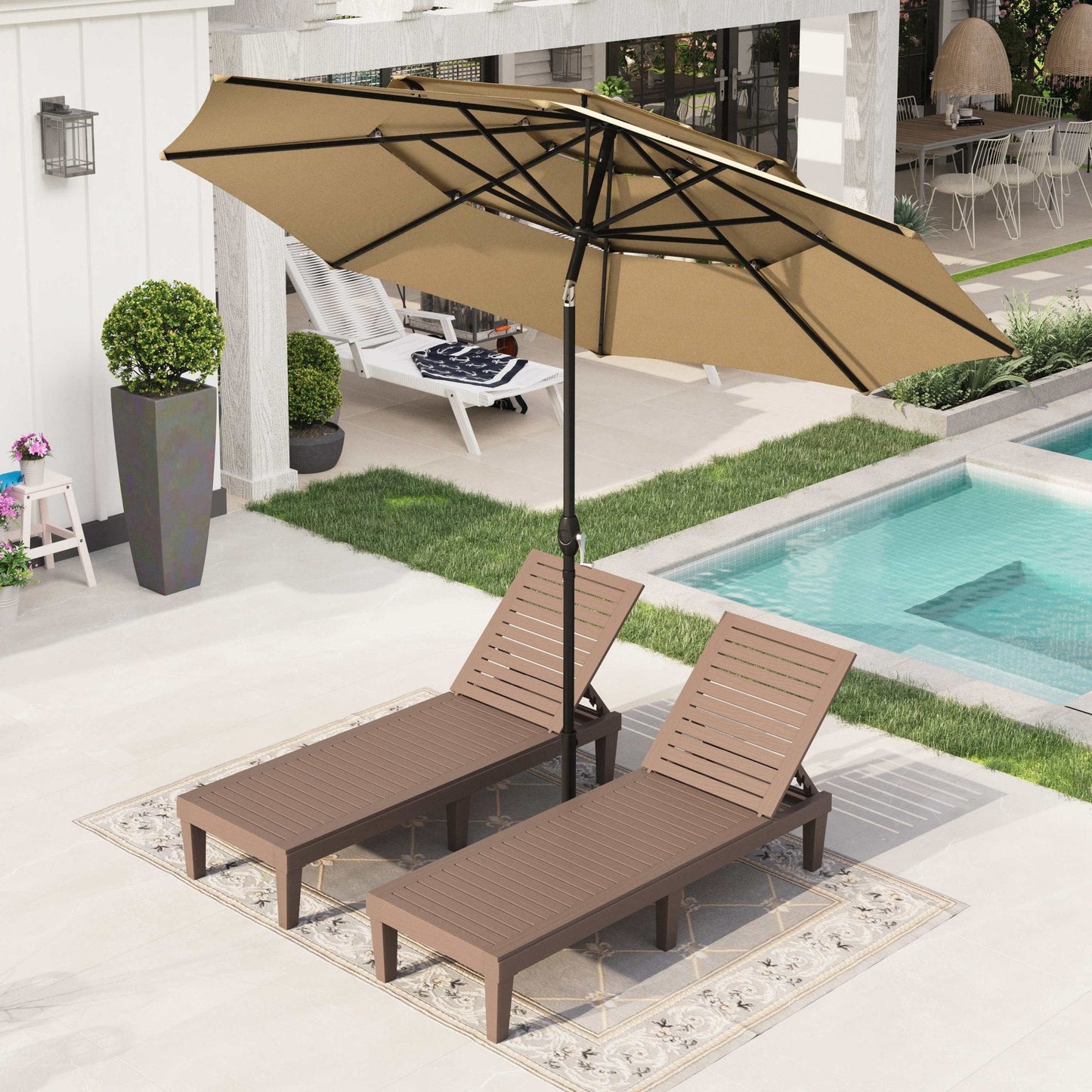 Alpha Joy 10ft 3-Tier Auto-Tilt Patio Umbrella, Steel Pole & Ribs ¨C Double Vented, Push-Button Tilt & Crank, Beige