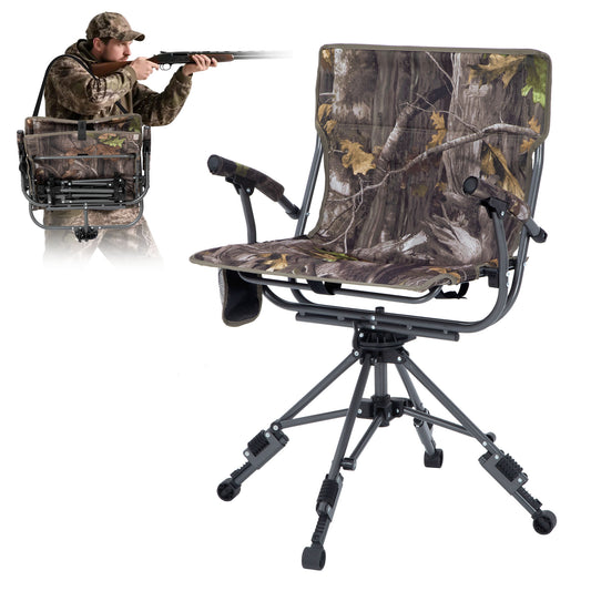 Sophia & William Heavy Duty 360¡ã Swivel Hunting Chair with Patent-Pending Quick-Lock Frame, Waterproof 600D Camo Oxford Fabric, Adjustable Legs for Outdoor Camping, Fishing & Blind - 330lbs Capacity