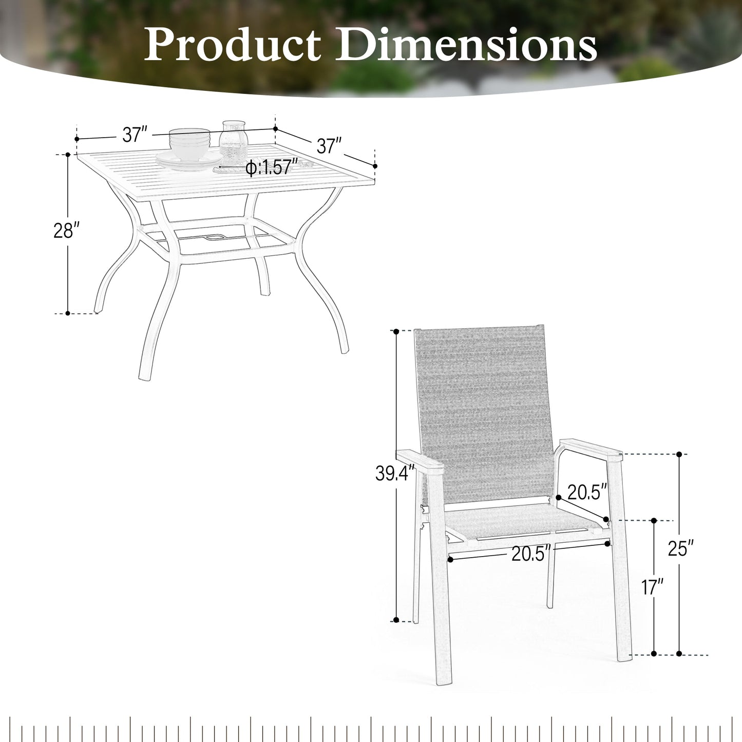 Alpha Joy Outdoor Patio Dining Set with 37 Square Metal Table & Textilene Chairs for 4, Gray