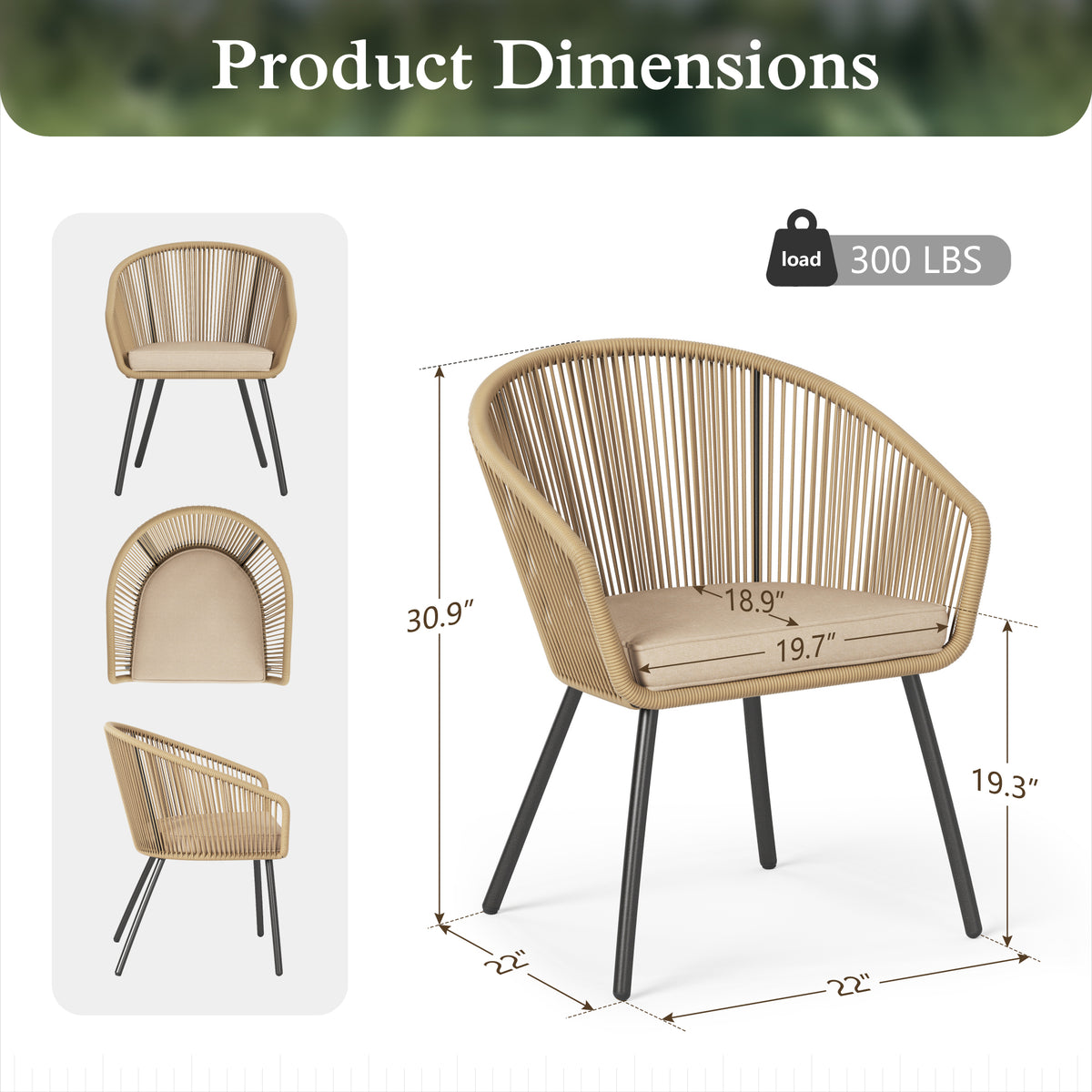 Sophia & William 4 Pieces Wicker Rattan Metal Outdoor Patio Dining Chairs, Black Placer Gold