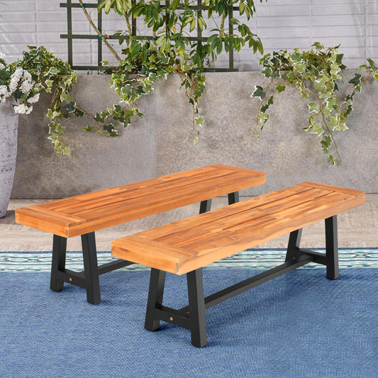 Alpha Joy 63”Outdoor Acacia Wooden Garden Bench-Brown-Set of 2